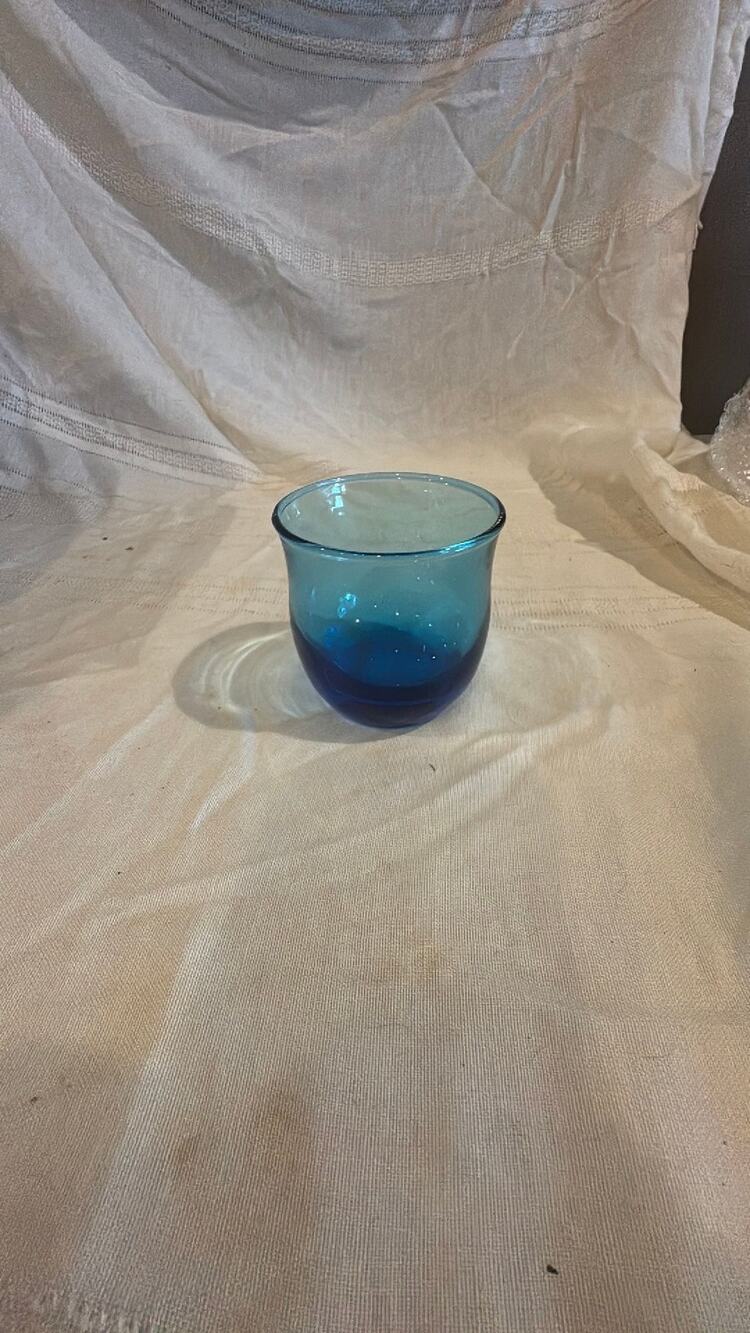 Vintage Anchor Hocking Flair Laser Blue Rocks Glasses 7oz Old Fashioned - 3”x3”